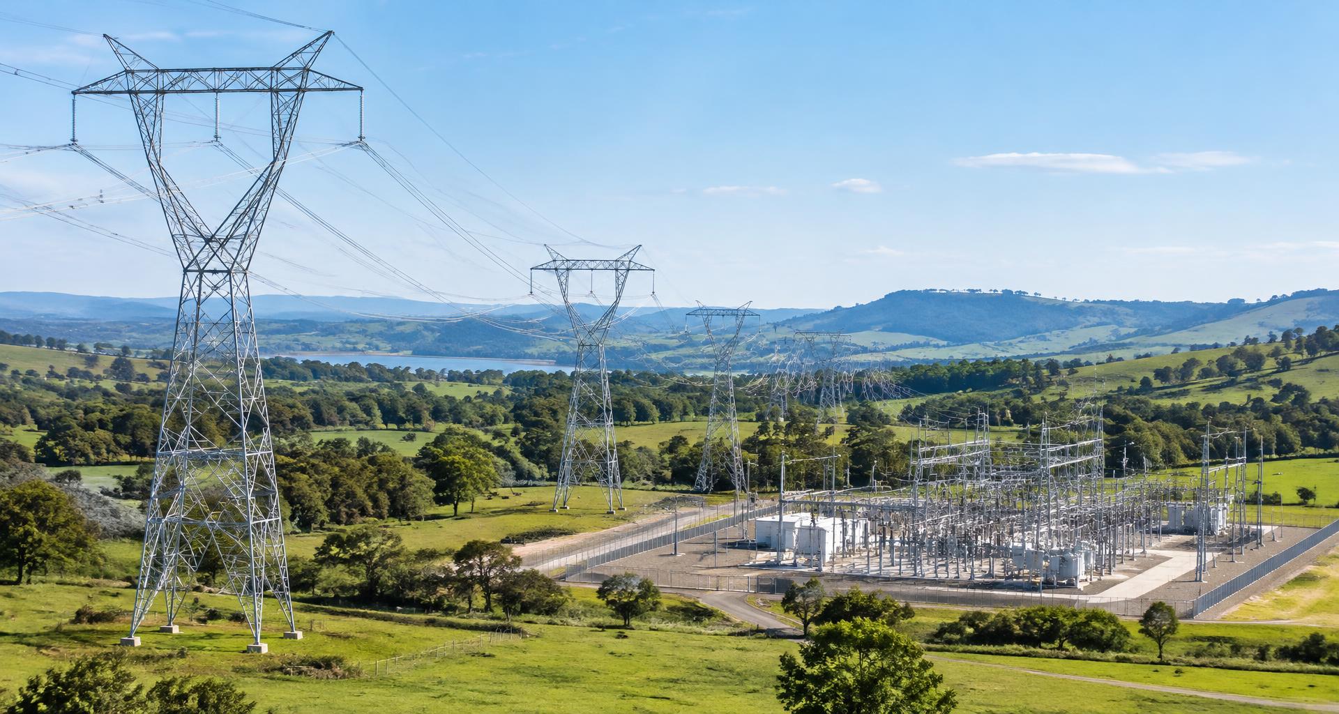 Electricity transmission towers and substation