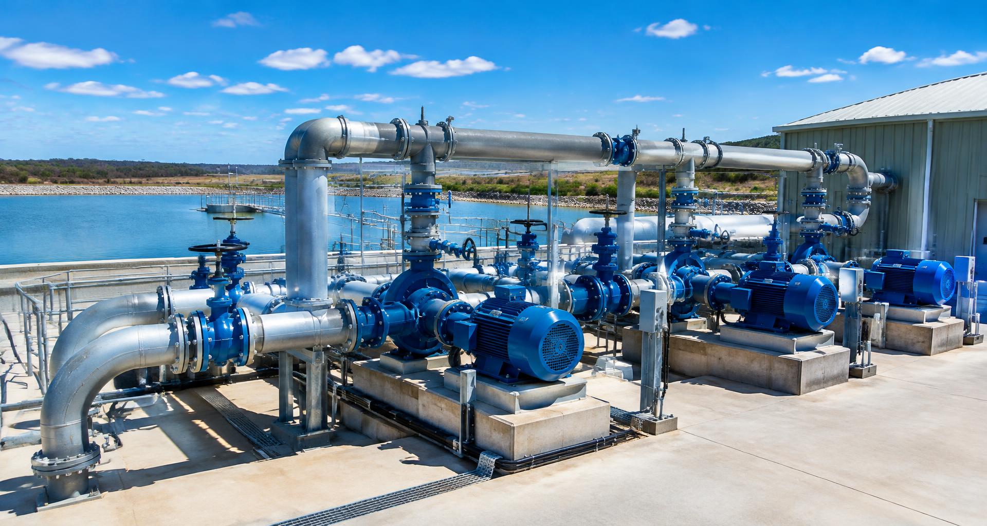 Connected pumps and pipework at a water facility