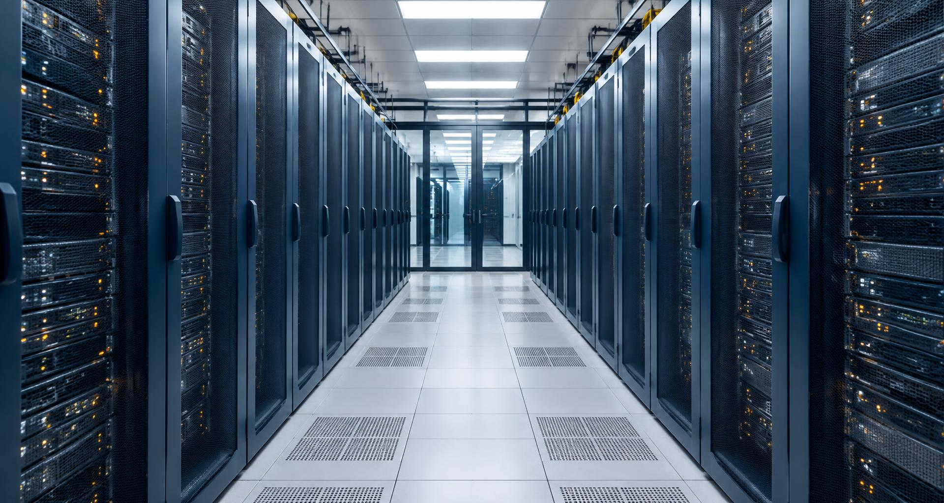 Orderly server racks in a contemporary data centre